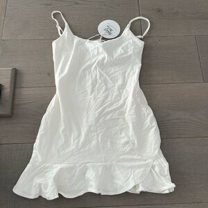 White Ruffle Hem Slip Dress